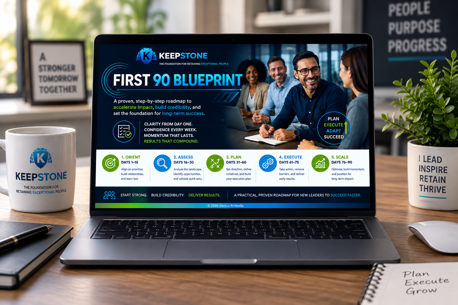 Interactive learning: the First 90 Blueprint course experience on a laptop